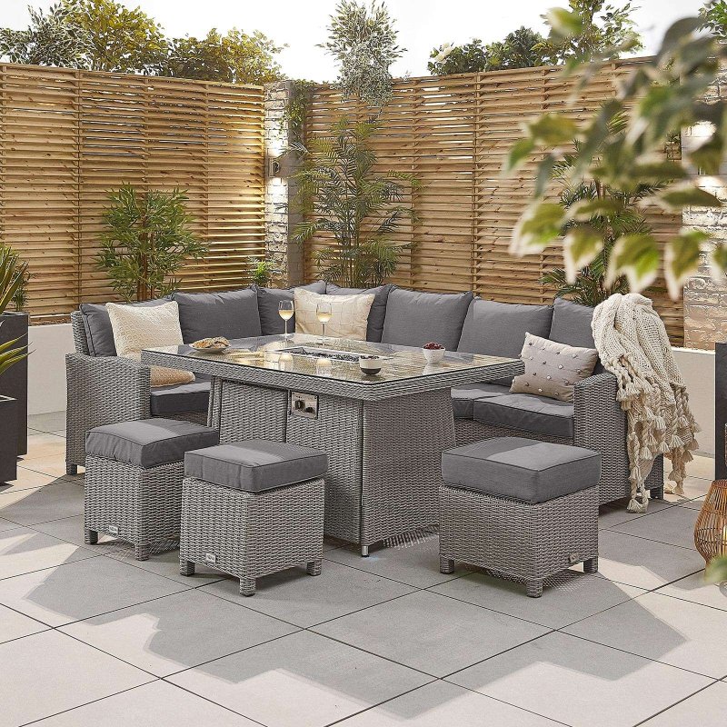 Ciara Left-hand Fire Pit Corner Dining Set in White Wash