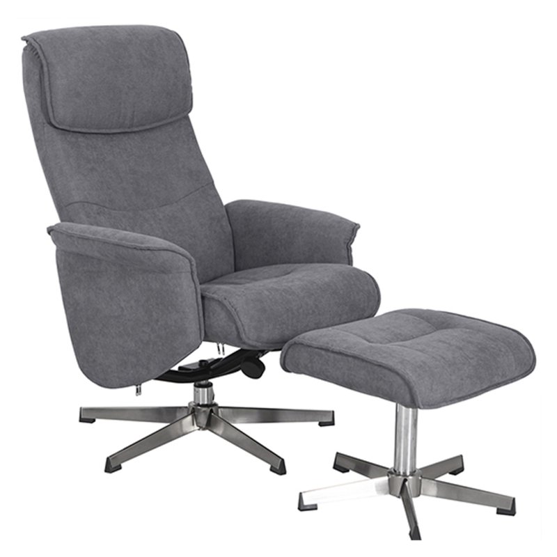 Rayna Swivel Recliner Chair & Stool in Grey