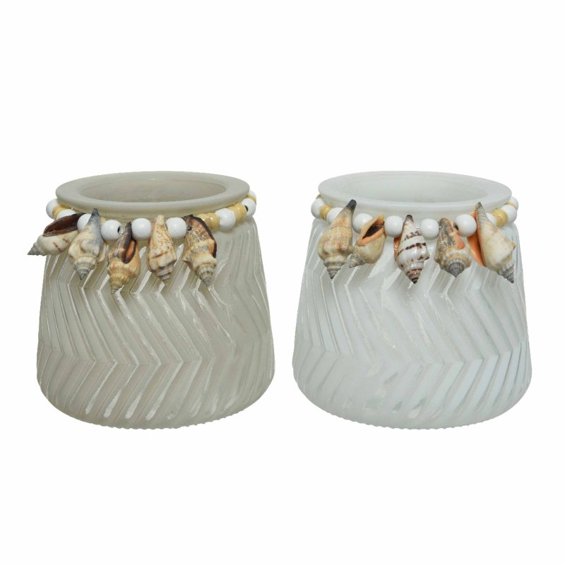 Hurricane glass Tea light holder with beads & shells