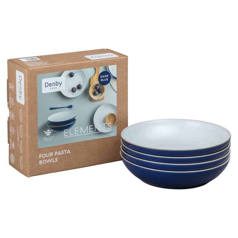 Denby Elements Dark Blue 4 Piece Pasta Bowl Set Aldiss of Norfolk