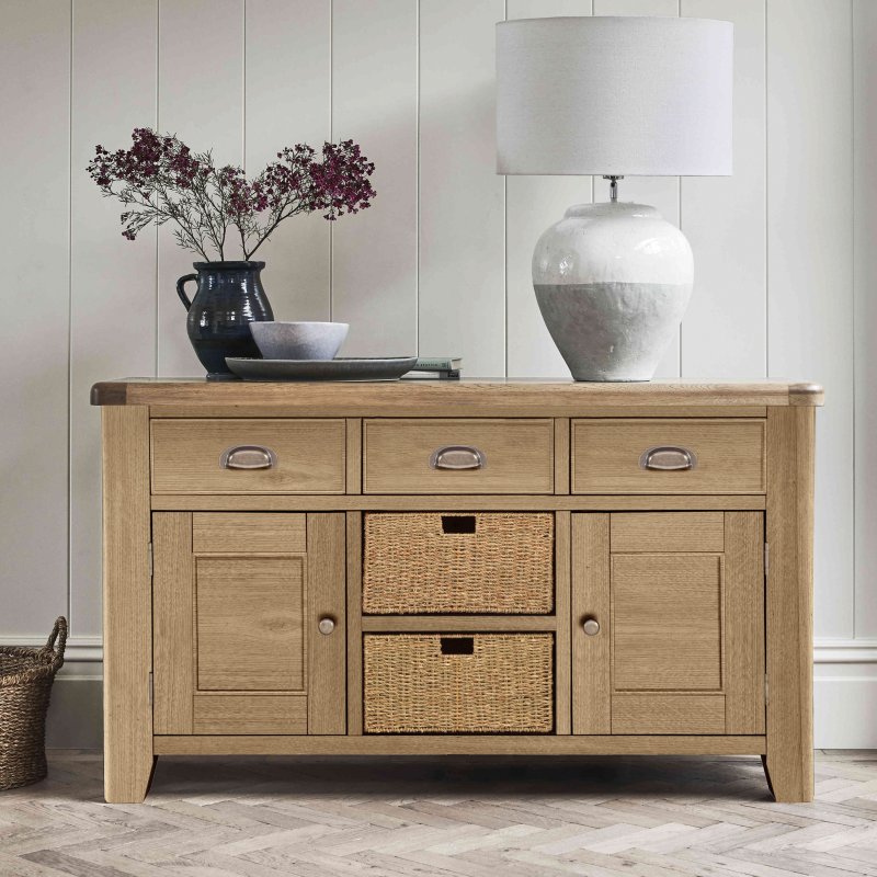 Heritage Editions Oak Large Sideboard With Baskets lifestyle