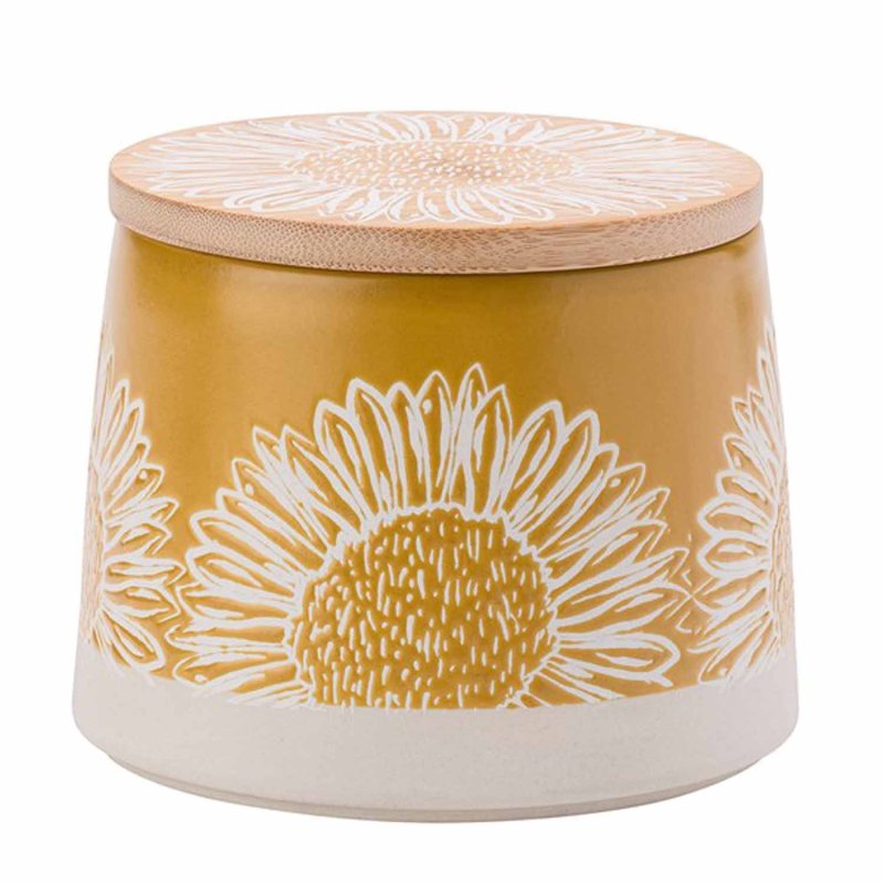 Artisan Flower Yellow Canister with Bamboo Lid