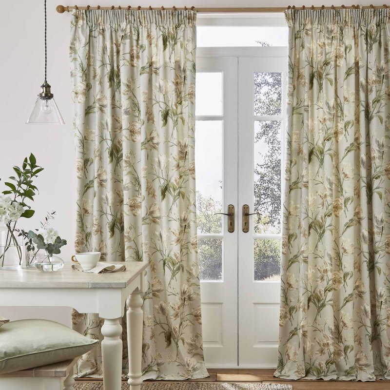 Laura Ashley Gosford Sage Pencil Pleat Ready Made Curtains