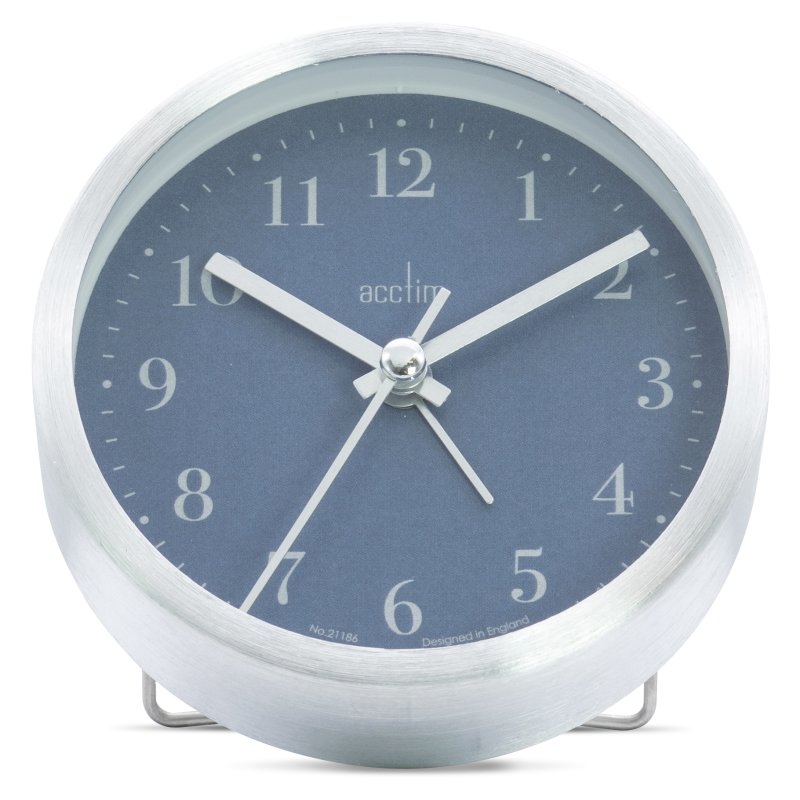 Acctim Tegan Silver & Suede Blue Alarm Clock