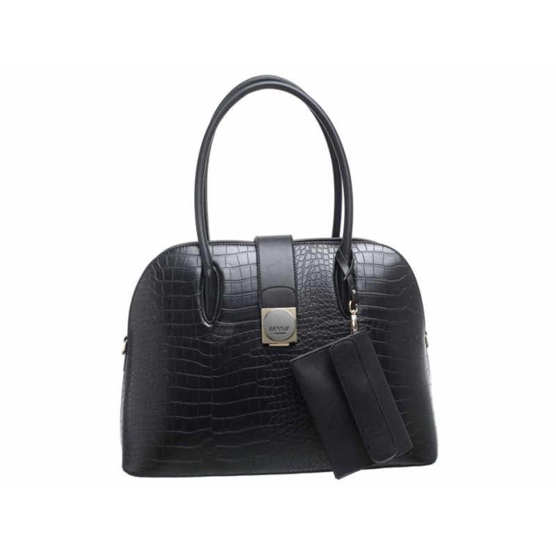 Bessie Bessie Croc Print Black Card Holder Tote Bag