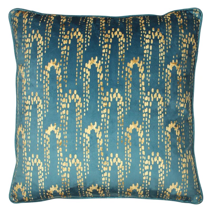 Wisteria Printed Velvet Cushion Petrol