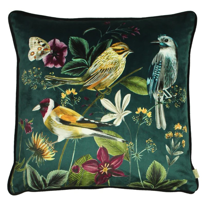 Midnight Garden Bird Cushion Green