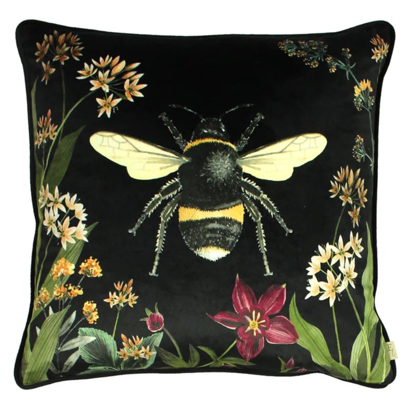 Midnight Garden Bee Cushion Black