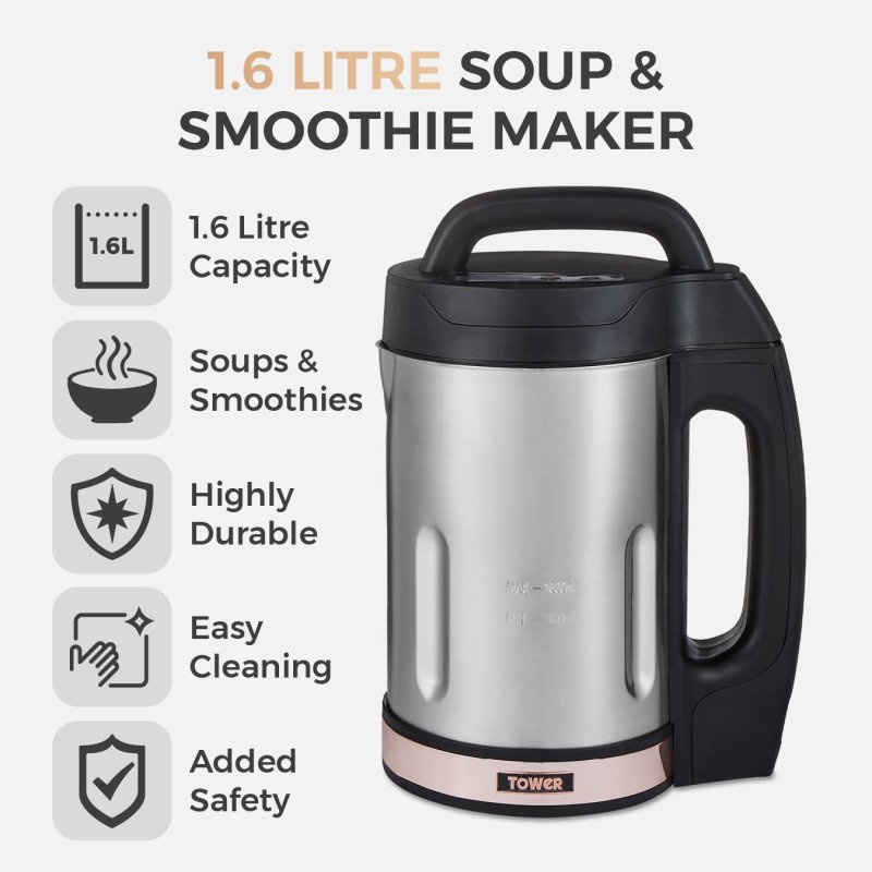 Tower 1.6L Soup Maker Rose Gold Accents Aldiss of Norfolk