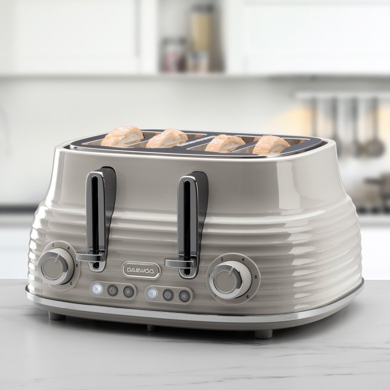 Toaster Work Top Daewoo Sienna 4 Slice Toaster Taupe | Aldiss of Norfolk