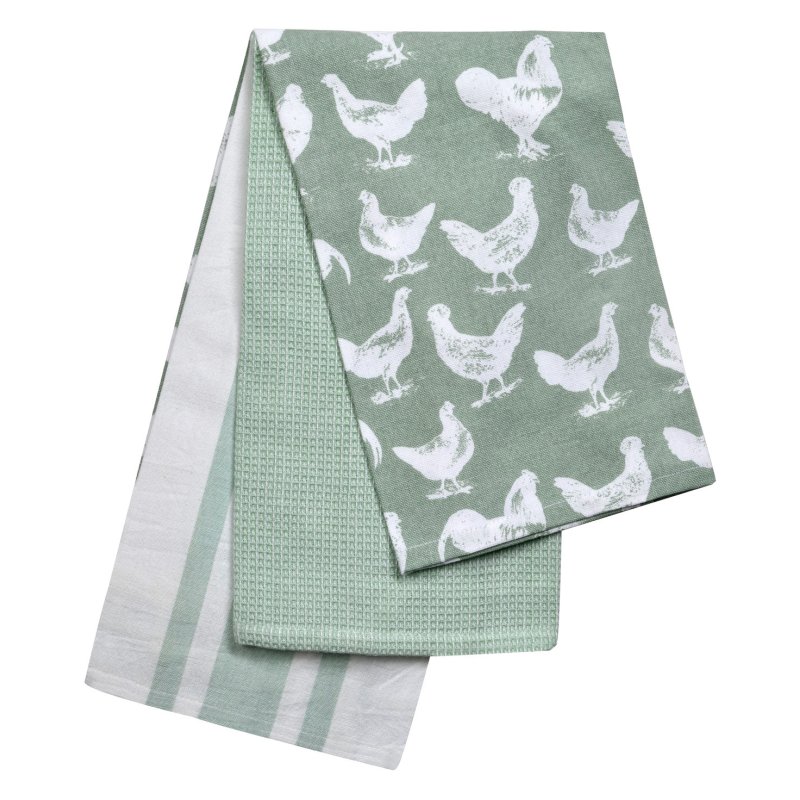 Stow Green Stow Green Hen and Cockerel Sage Tea Towels Set of 3