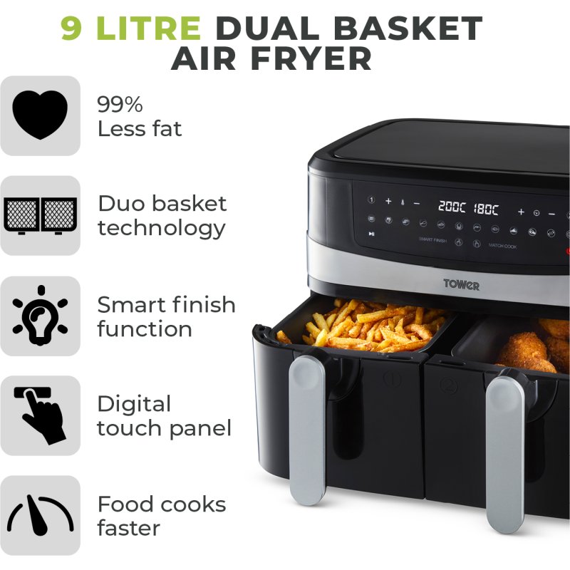 Tower Air Fryer Dual Basket 9L