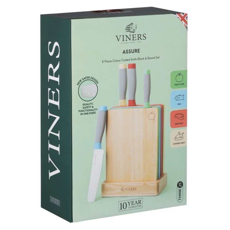 Viners Assure Colour Coded Knife Block Set Aldiss