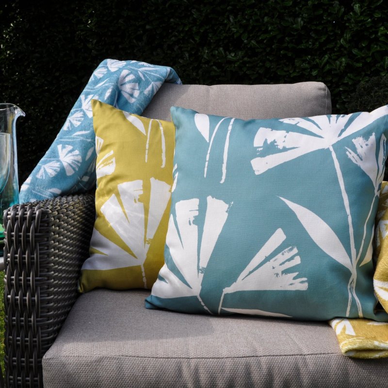 Fusion Alma Teal & Ochre Outdoor Cushion Lifestyle