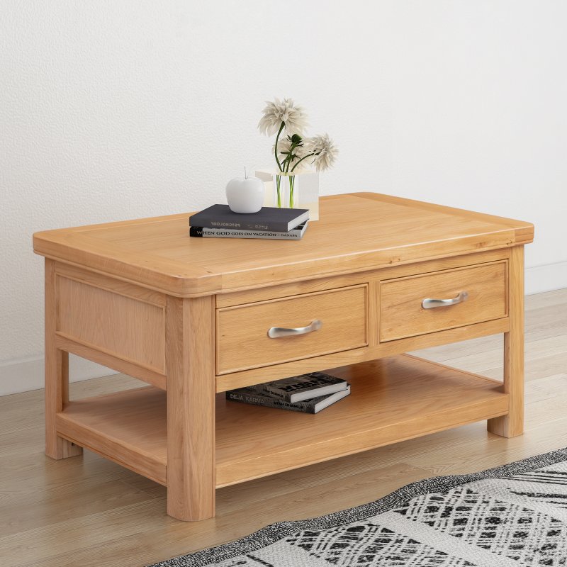 Papaya Gloucester Oak Coffee Table with 2 Drawers