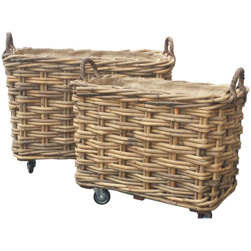 Glenweave Glenweave Rectangle Small Log Basket on Wheels