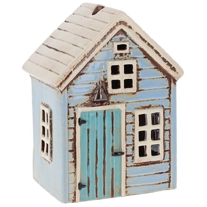 Village Pottery Holiday House Blue Tealight - on a white background