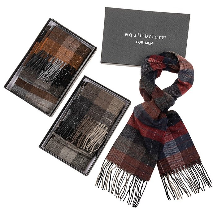 Equilibrium Men Traditional Red Checked Scarf - Gift packaging