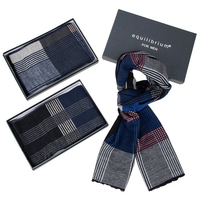 Equilibrium Men Traditional Blue Checked Scarf - Gift packaging