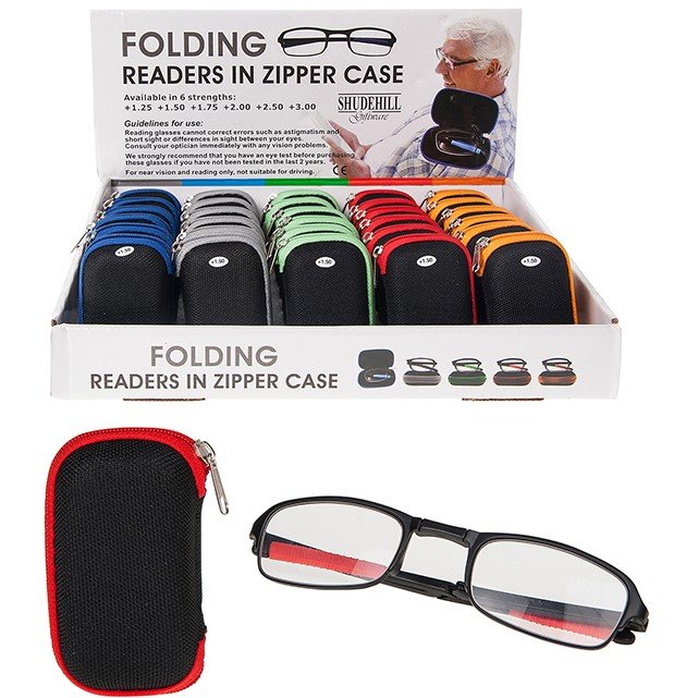 Folding Glasses in Zipper Case in packaging on white background