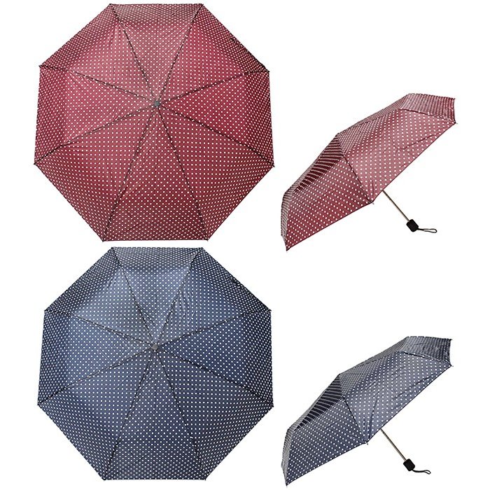 Polka Dot Folding Umbrella two different colour options blue or red on a white background