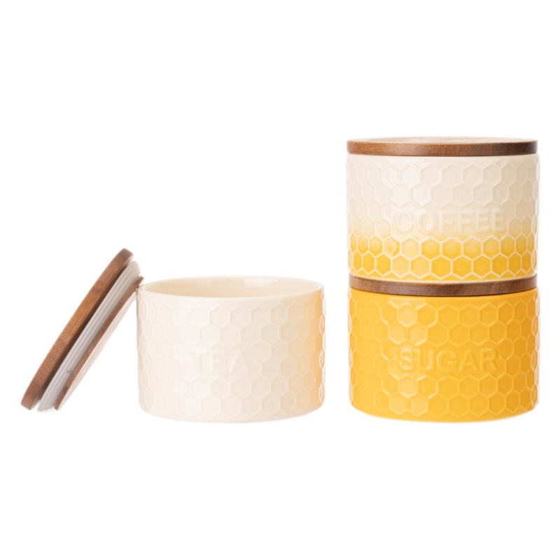 Kitchen Pantry 3 Pack Stacking Storage Jars Yellow Aldiss