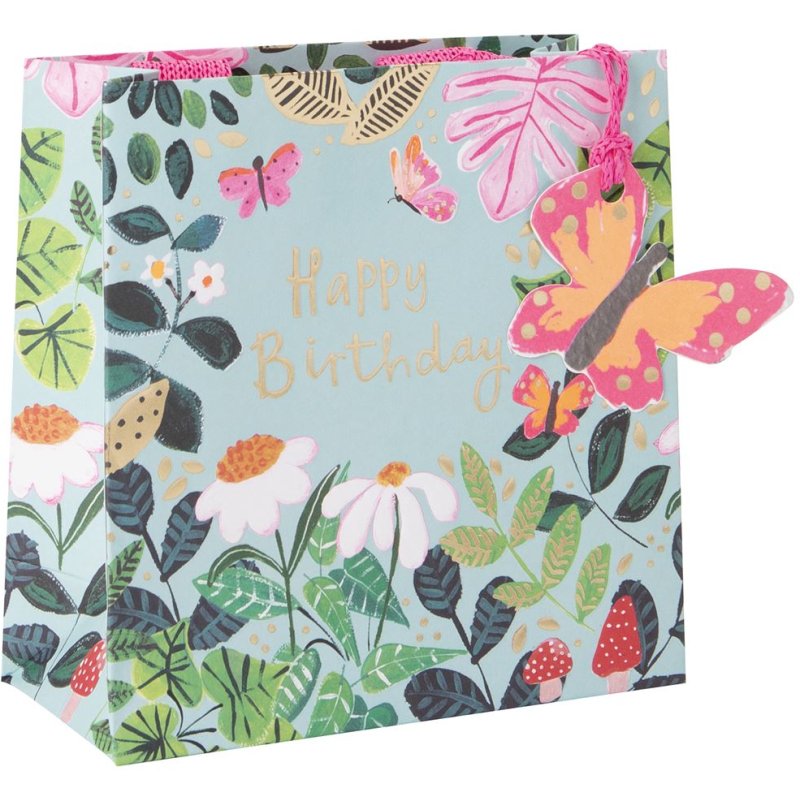 Glick Small Happy Birthday Butterfly Oasis Gift Bag on a white background