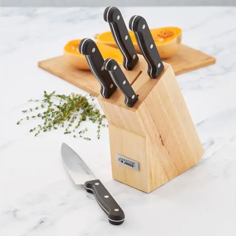 Judge Sabatier 5 Piece Knife Block Set Wood on kitchen worktop