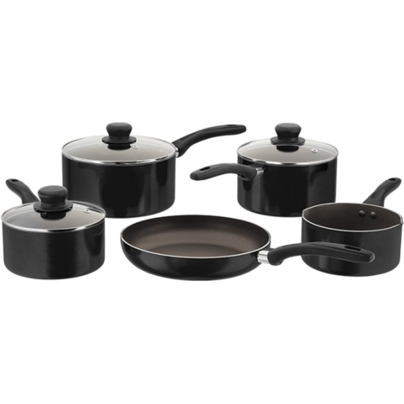 Judge Radiant 5 Piece Black Non-Stick Saucepan Set on a blank background