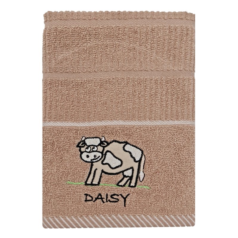Daisy Cow Brown Tea Towel image on a white background