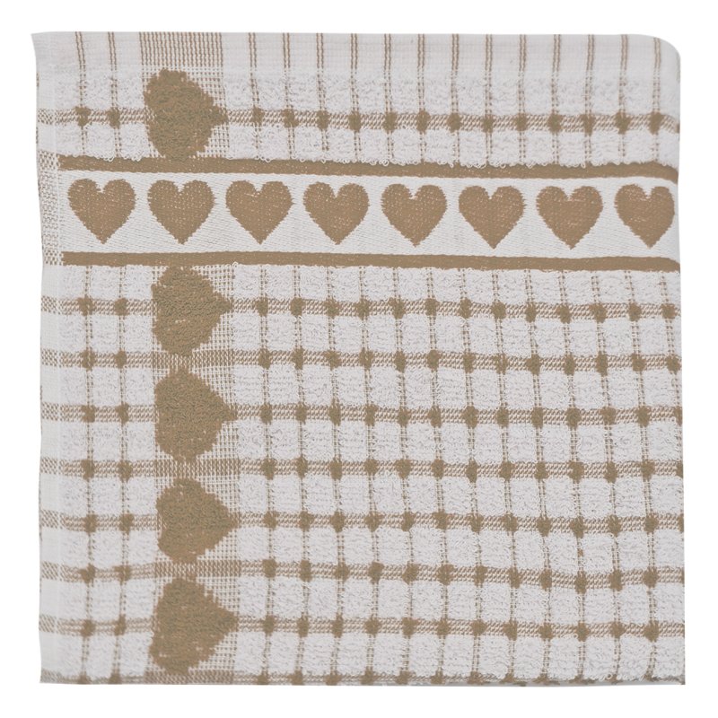 Heart Terry Taupe Tea Towel image on a white background