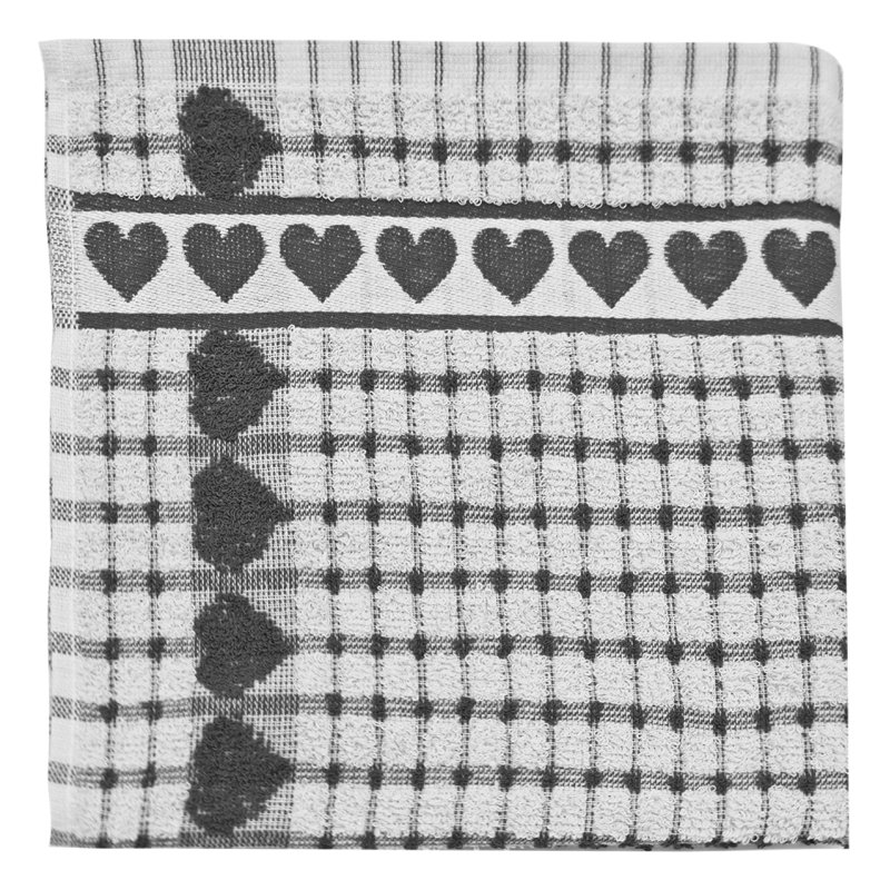 Heart Terry Dark Grey Tea Towel image on a white background
