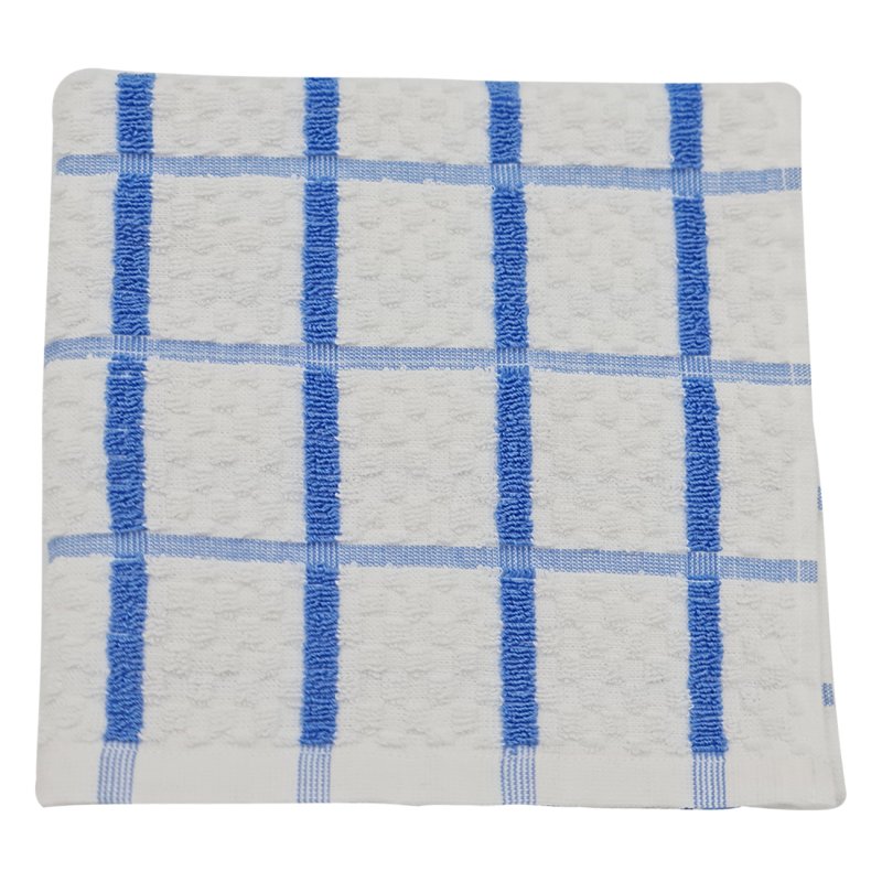 Popcorn White and Blue Waffle Tea Towel image on a white background
