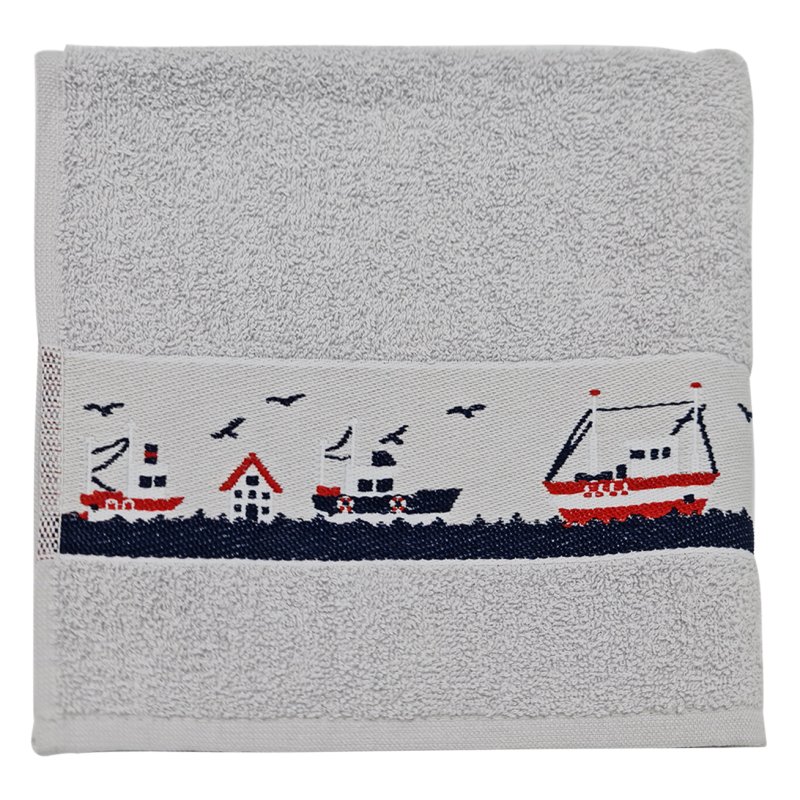 Fishing Boats Silver Tea Towel image on a white background