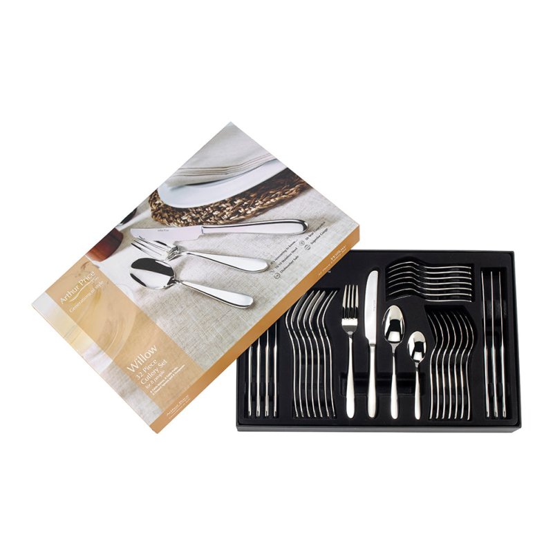 Authur Pirce Willow 32 Piece Stainless Steel Cutlery Set packaging on a white background