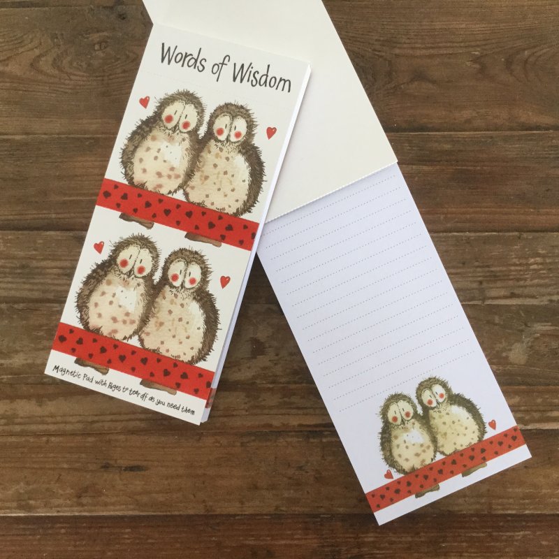 Alex Clark Owls Magnetic To Do List opened up on a wooden table