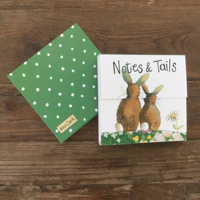 Alex Clark Notes & Tails Rabbit Mini Magnetic Notepad front and back on a wooden table