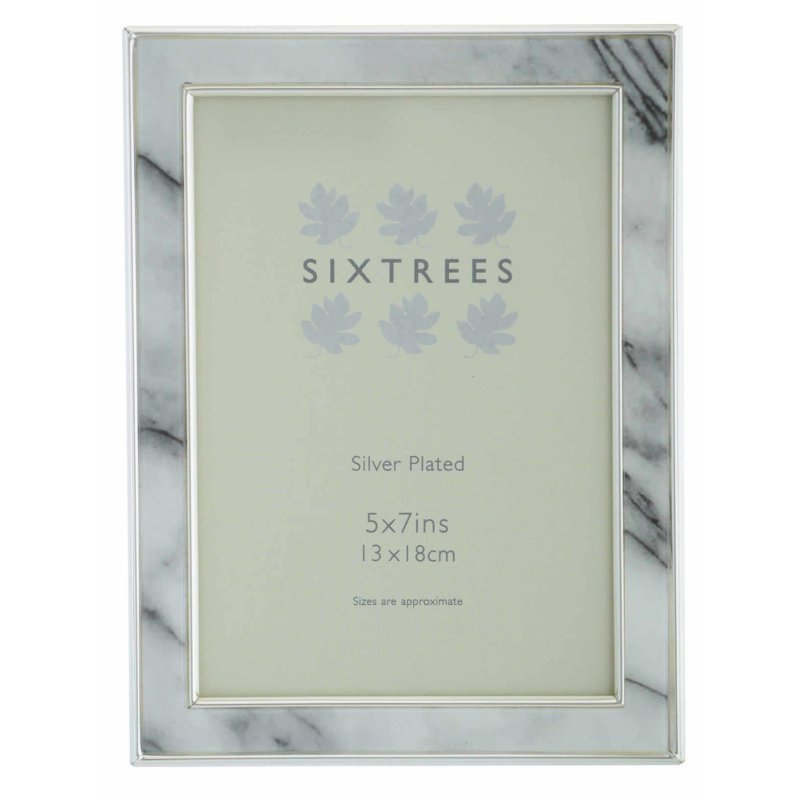 Sixtrees Georgetter Silver Plated With Grey Marble Effect Photo Frame on a white background