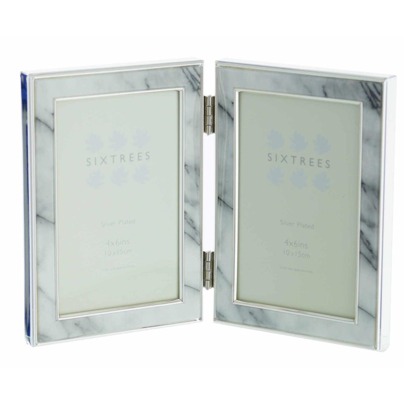 Sixtrees Georgette Silver Plated Folding Grey Marble Effect Photo Frames on a white background