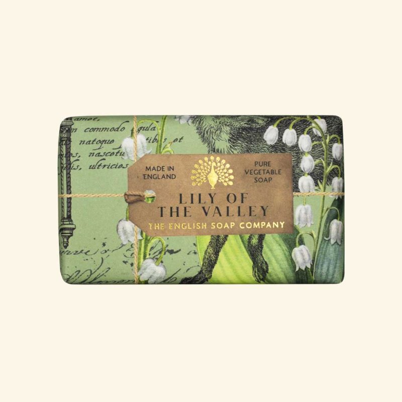 The English Soap Company Anniversary Lily of The Valley Soap packaging on a blank background