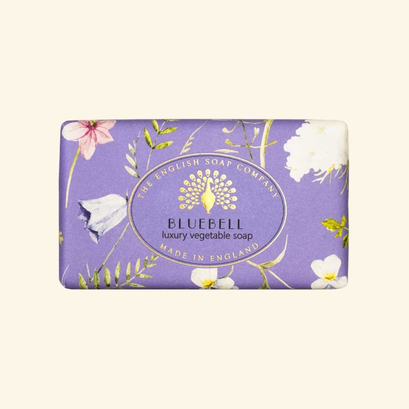 The English Soap Company Vintage Bluebell Soap packaging on a blank background