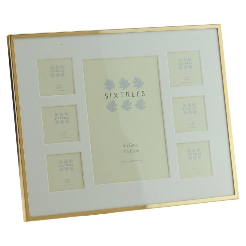 Sixtrees Park Lane Rose Gold Narrow Profile 7 Collage Photo Frame on a white background