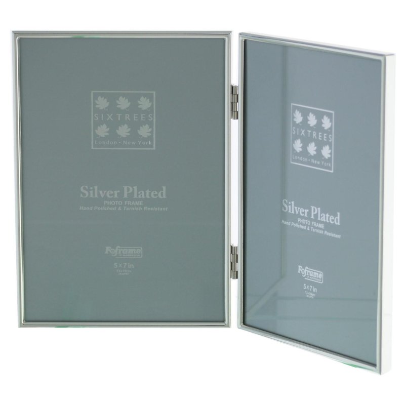 Sixtrees Cambridge Silver Plated Folding Photo Frame for Two Pictures on a white background