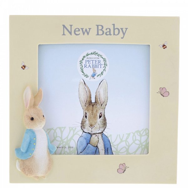 Beatrix Potter Peter Rabbit New Baby Photo Frame front on a white background