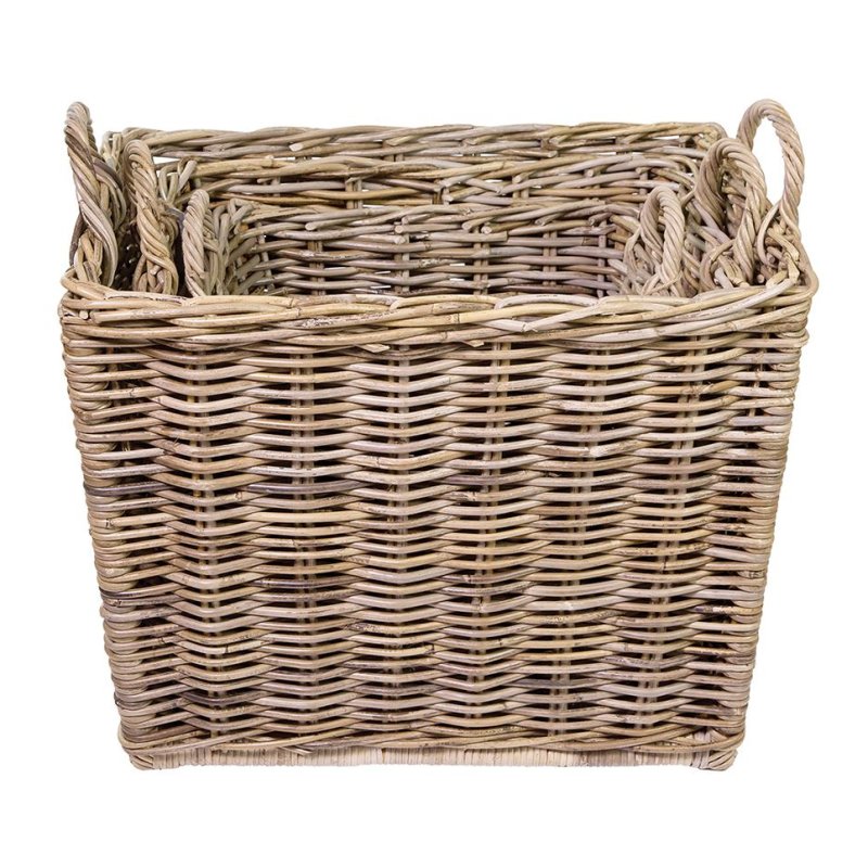 Stow Green Oblong Grey Kubu Rattan Basket different sizes on a white background