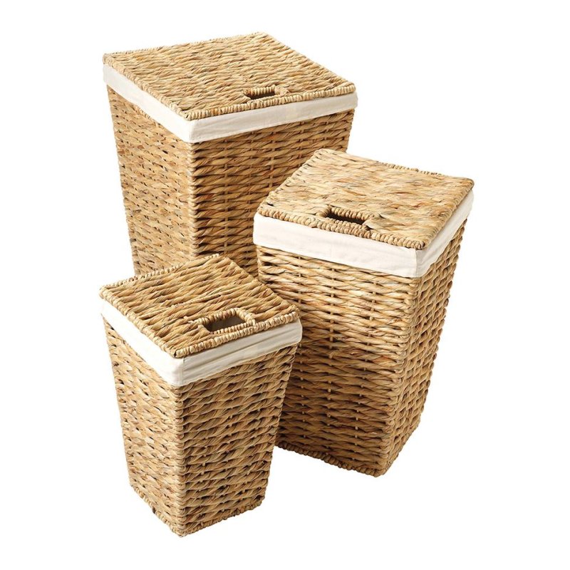 Stow Green Square Hyacinth Linen Basket different sizes on a white background