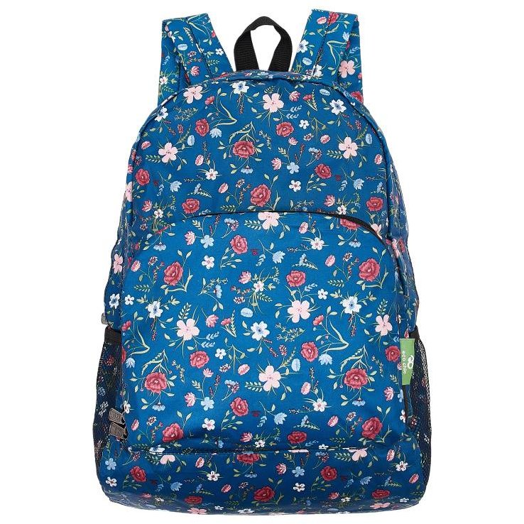 Eco Chic Navy Floral Classic Backpack front view on a white background