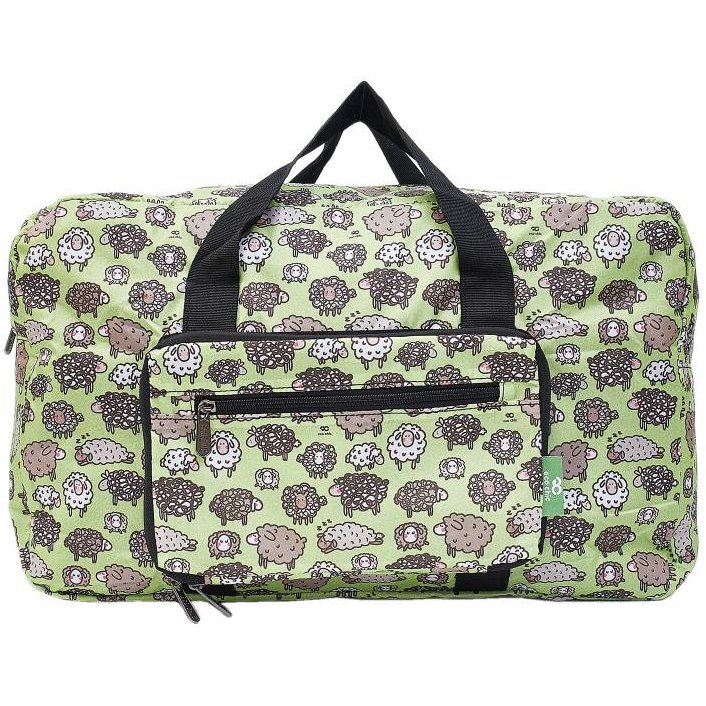 Eco Chic Green Cute Sheep Foldable Holdall front view on a white background