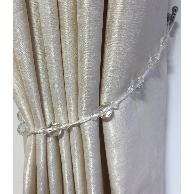 Twinkle Tie Back Pair Crystal being used to hold back curtains