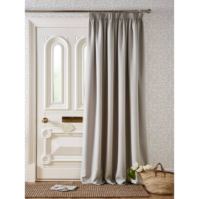 Laura Ashley Stephanie Dove Door Ready Made Curtains hung above a door